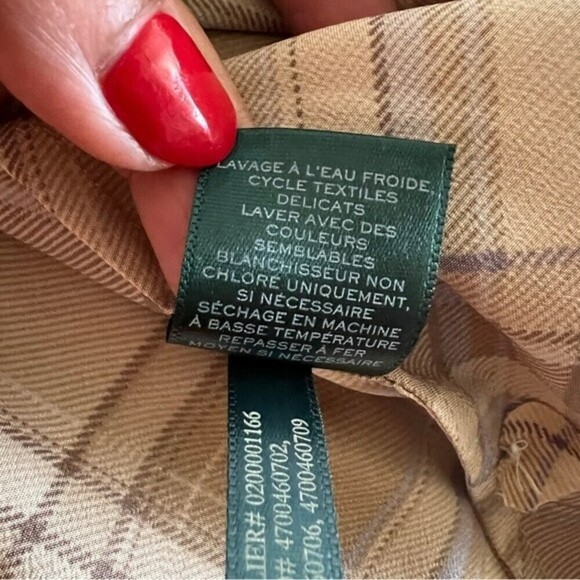 Lauren Ralph Lauren Tan Blue Plaid Wrap Plaid Blouse Womens 1X Long Sleeve - Picture 10 of 12